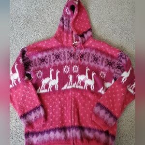 Yari Artisians Medium Pink and Purple Hooded Jacket Warm And Cozy